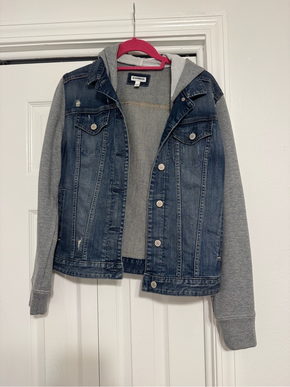 Express Hooded Denim Jacket - Blue & Gray